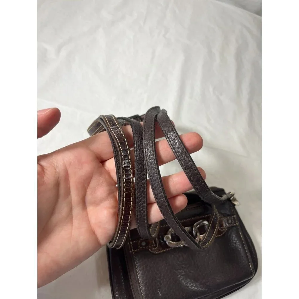 Brighton Crossbody Organizer Brown Pebbled Leather Decorative Chain Hardware